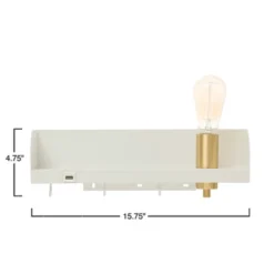 Storied Home 15.75 In.W Metal Wall Shelf With Light, USP, And 3 Hooks