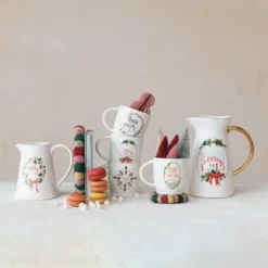 Storied Home 1 Quart Stoneware Pitcher With Gold Electroplating "Holly Jolly", Multicolor 10 Storied Home 1 Quart Stoneware Pitcher With Gold Electroplating "Holly Jolly", Multicolor -Interio Store GUEST ec97395c 9e7a 4e71 82e2 8c0dc6922a48