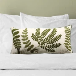 Cotton Fern Embroidered Bolster Pillow - Storied Home