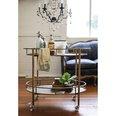Oval 2-Tier Bar Cart On Casters - Gold (34-1/2"Lx30"H) 2 Oval 2-Tier Bar Cart On Casters - Gold (34-1/2"Lx30"H)