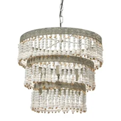 3-Tier Round Metal Chandelier With 3 Lights And Hanging Wood Beads Cream - Storied Home -Interio Store GUEST ef78814b 7f7f 4f26 b14a c79a2aab0197