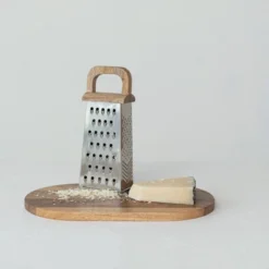 Storied Home Steel Grater With Mango Wood Cheese Board