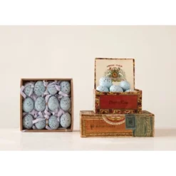 Storied Home Boxed Set Of 12 Blue Speckled Ceramic Robin Eggs