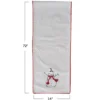 Storied Home Linen Printed Table Runner With Embroidered Snowman And Bird Image, Applique And Pom Pom Trim, Natural, Red And Black