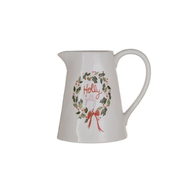 Storied Home 1 Quart Stoneware Pitcher With Gold Electroplating "Holly Jolly", Multicolor 7 Storied Home 1 Quart Stoneware Pitcher With Gold Electroplating "Holly Jolly", Multicolor - Image 5