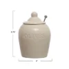 Storied Home 4 Inches Round Debossed Stoneware Jar With Stainless Steel Slotted Spoon Olives, White