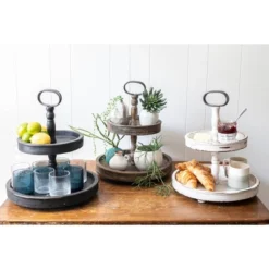2 Tier 15" X 18.5" Distressed Wood Tray With Metal Handle Black - Storied Home -Interio Store GUEST f78dfa33 3a07 4fe8 8111 b95b36c4cd04