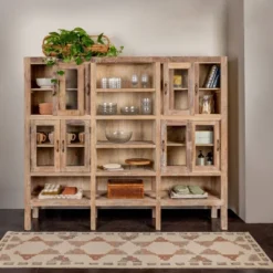 Storied Home 74" Tall Decorative Storage Cabinet: Glass Doors, 11 Shelves, Wood Frame -Interio Store GUEST f9e1a68b 5fa3 4686 a3ee 6a5eed97a60d