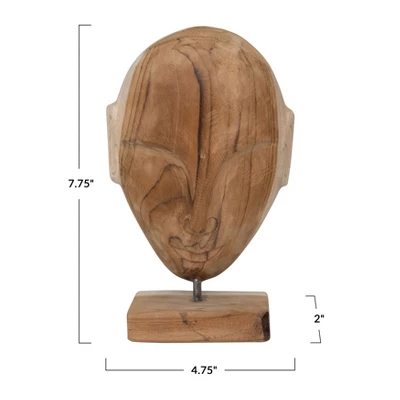 Storied Home Hand Carved Teakwood Face Sculpture, Natural 3 Storied Home Hand Carved Teakwood Face Sculpture, Natural