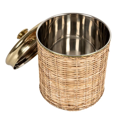 Storied Home Rattan Wrapped Stainless Steel Canisters, Set Of 4, Brass Finish 6 Storied Home Rattan Wrapped Stainless Steel Canisters, Set Of 4, Brass Finish - Image 4