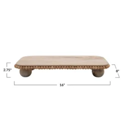 Storied Home Mango Wood Pedestal With Wood Beads, Natural Colored